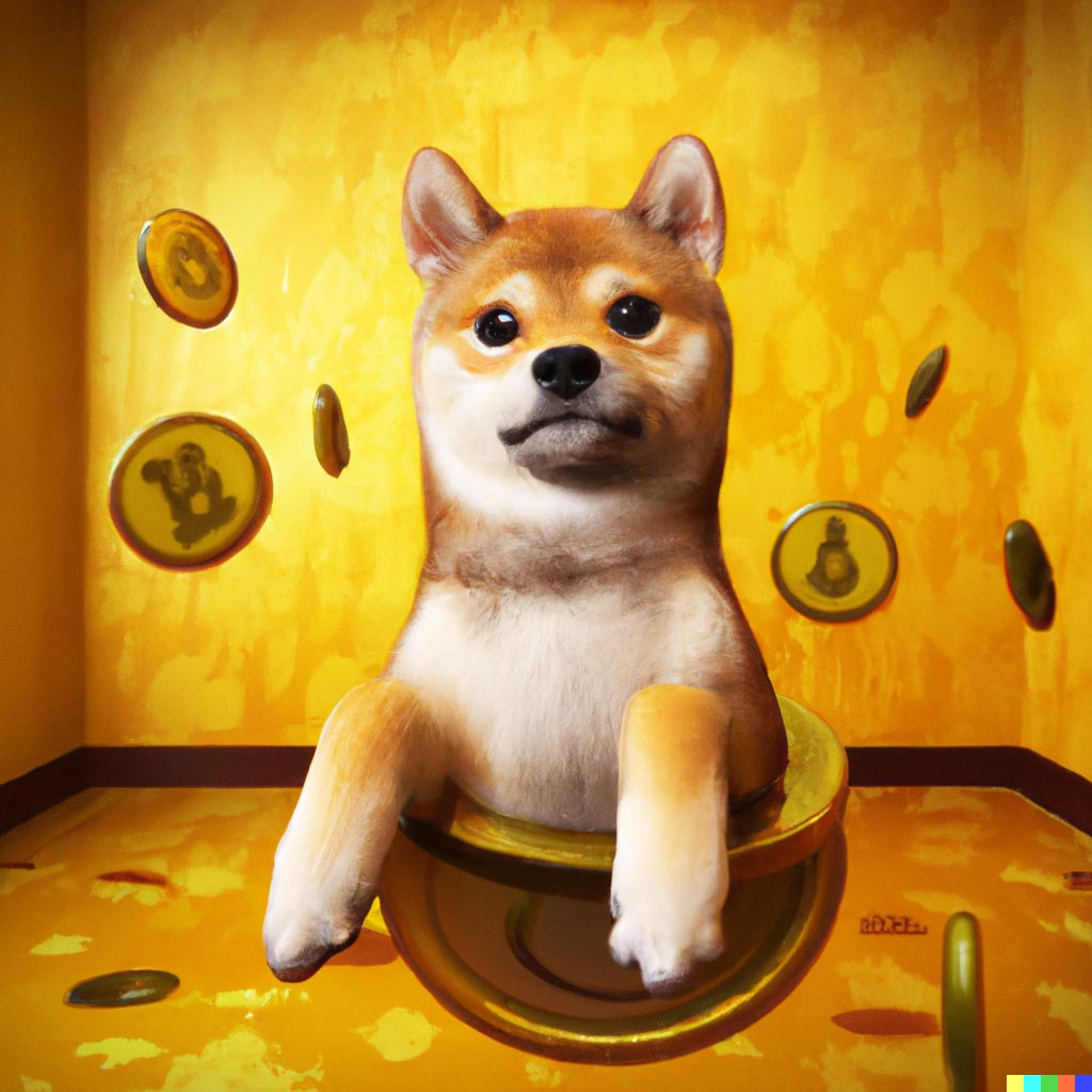 DALL·E prompt: highly detailed dogecoin floating in a yellow room, digital art